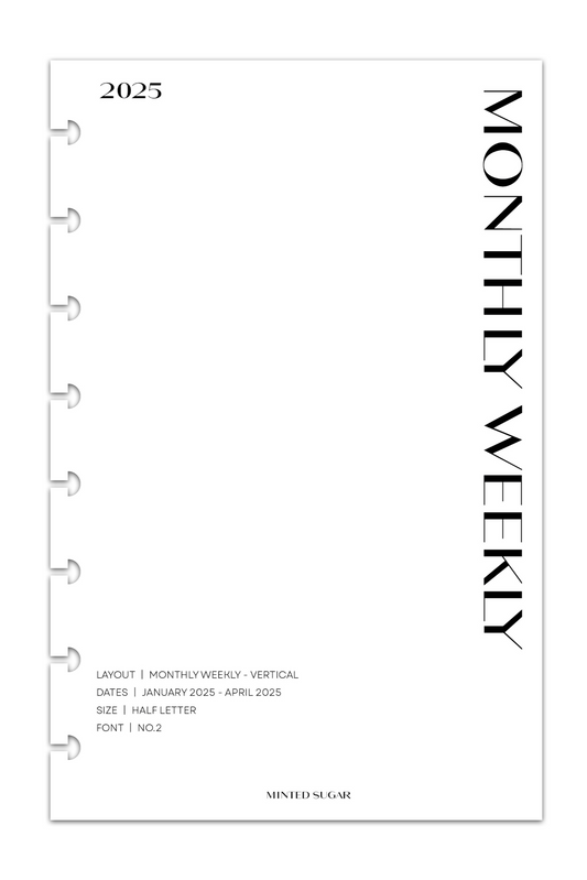 2025 Monthly Weekly Planner Inserts | Vertical | No.2 image 0