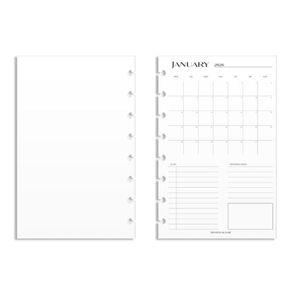 2026 Monthly Insert – One Month One-Page Layout – No. 2 Font