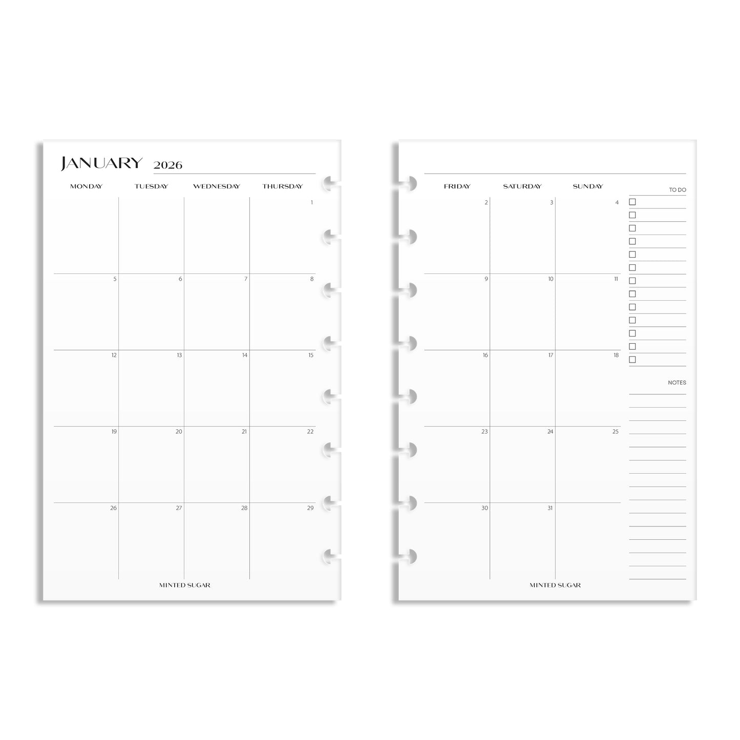 2026 Monthly Insert – Back to Back Layout – No. 2 Font