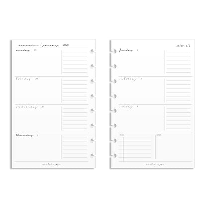 2026 Weekly Insert – Horizontal Layout – Classic Font