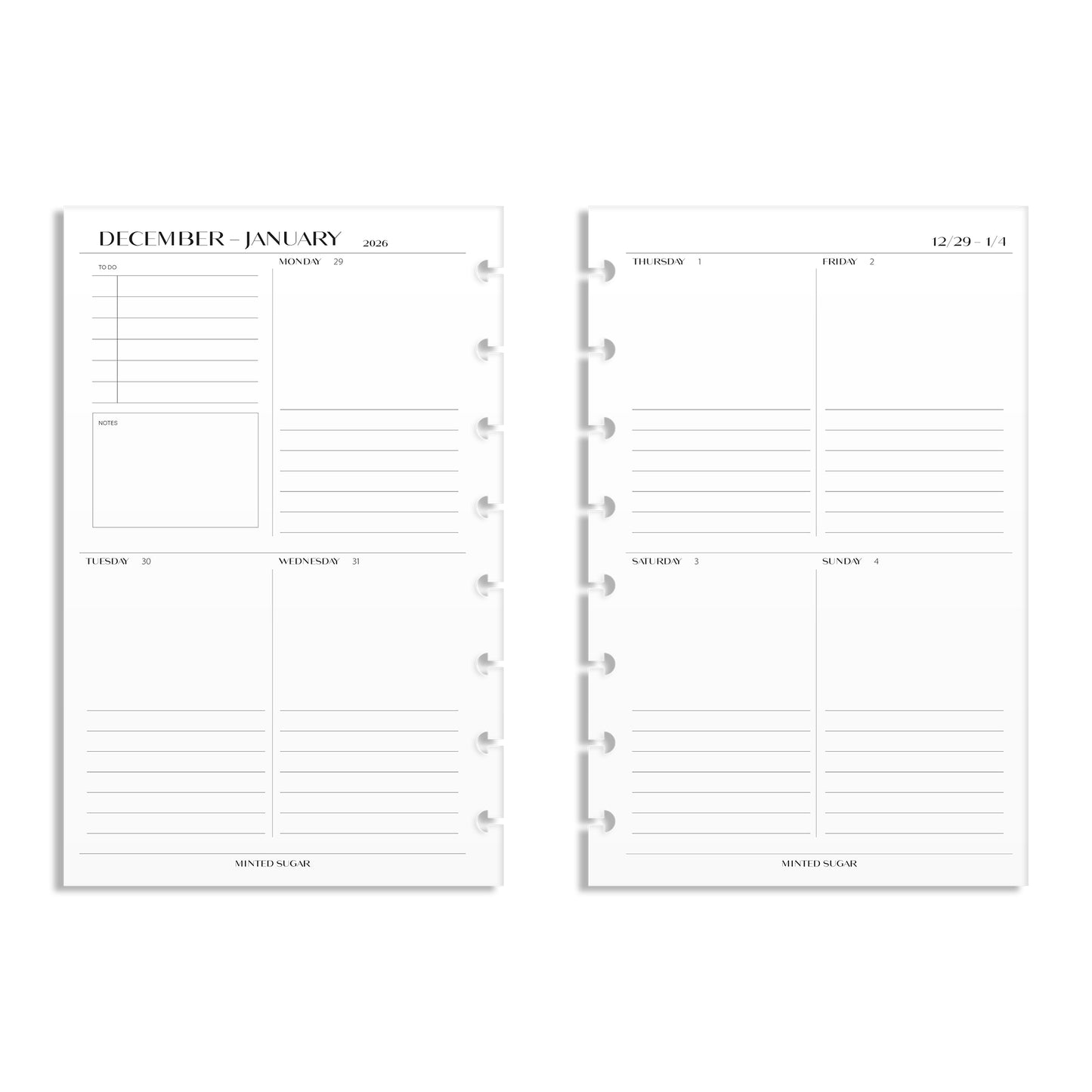 2026 Weekly Insert – Vertical Layout – No. 2 Font