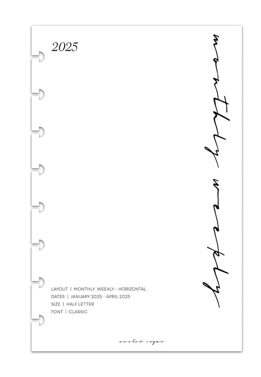 2025 Monthly Weekly Planner Inserts | Horizontal | Classic image 0