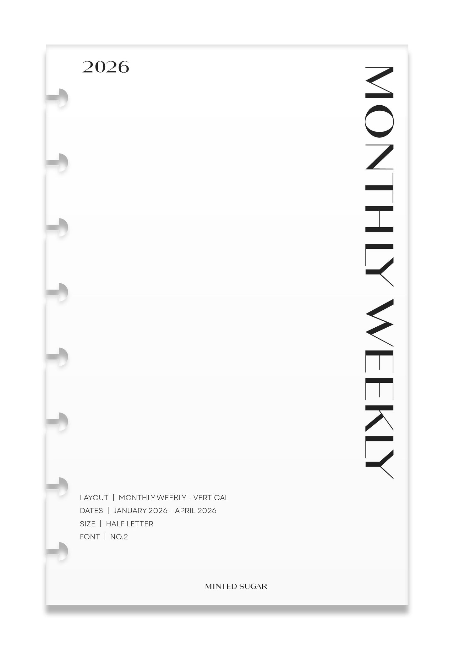 2026 Weekly Insert – Vertical Layout – No. 2 Font image 0