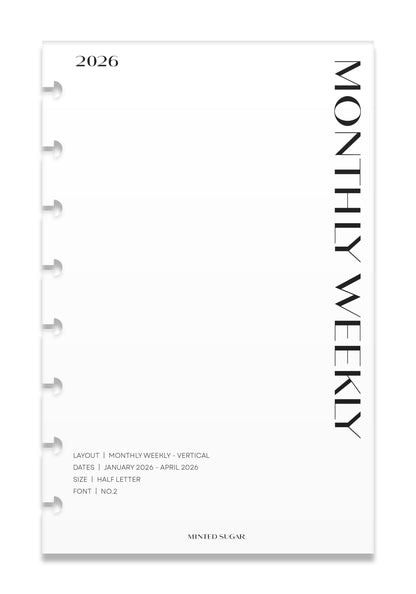 2026 Weekly Insert – Vertical Layout – No. 2 Font image 0