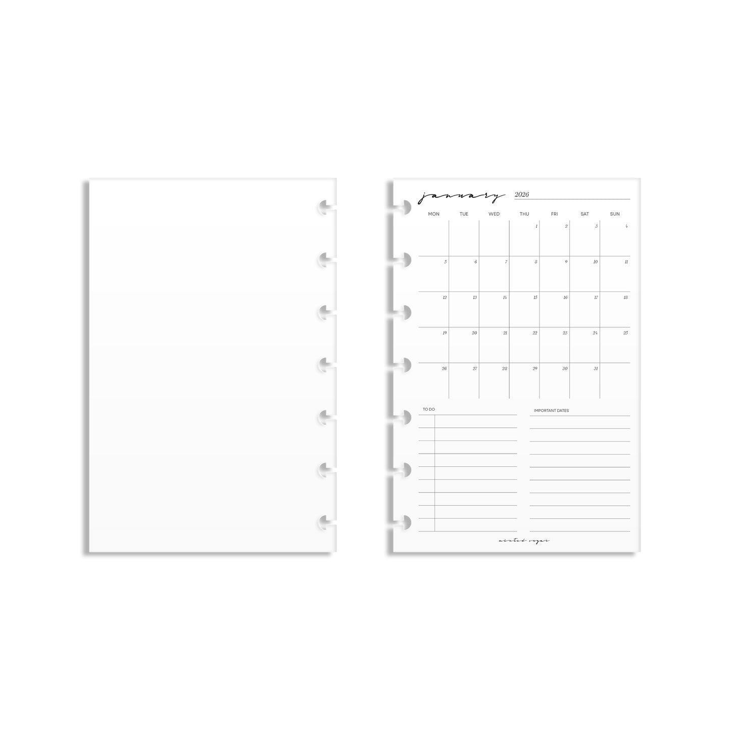 2026 Monthly Insert – One Month One-Page Layout – Classic Font