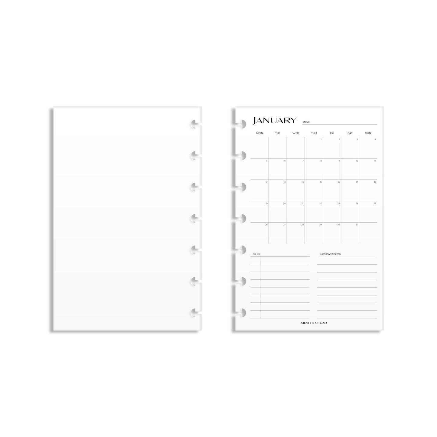 2026 Monthly Insert – One Month One-Page Layout – No. 2 Font