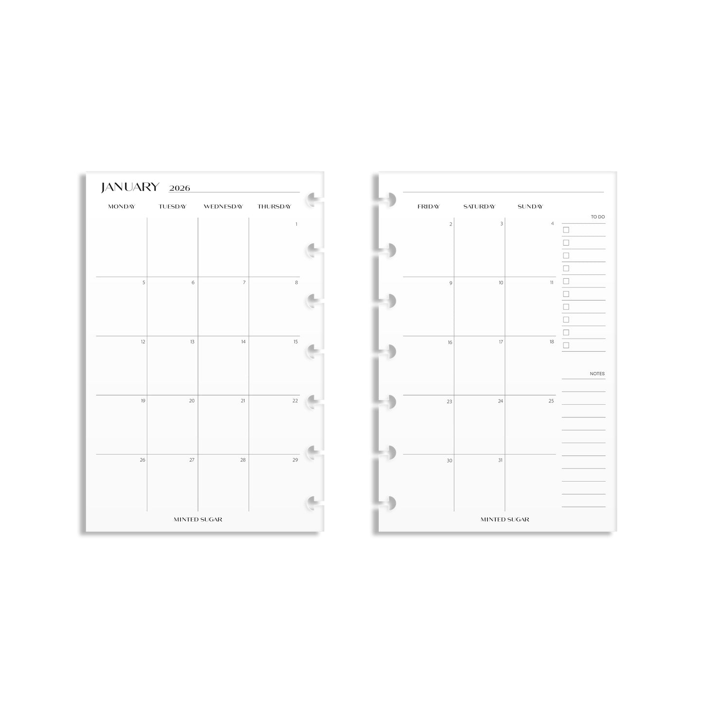 2026 Monthly Insert – Back to Back Layout – No. 2 Font