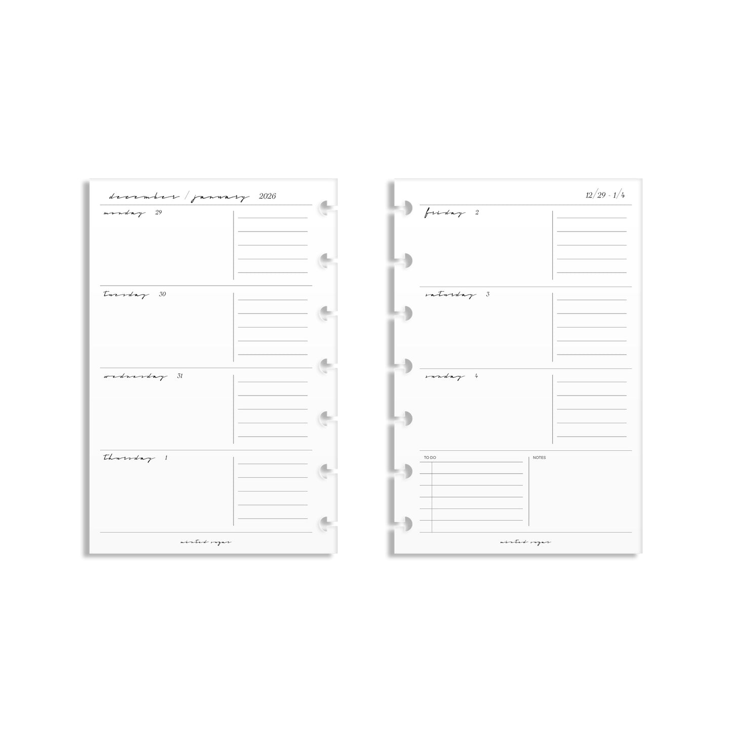 2026 Weekly Insert – Horizontal Layout – Classic Font