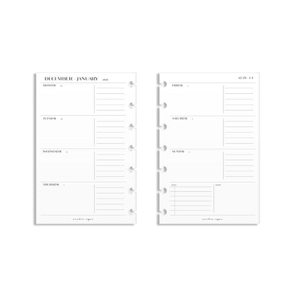 2026 Weekly Insert – Horizontal Layout – No. 2 Font
