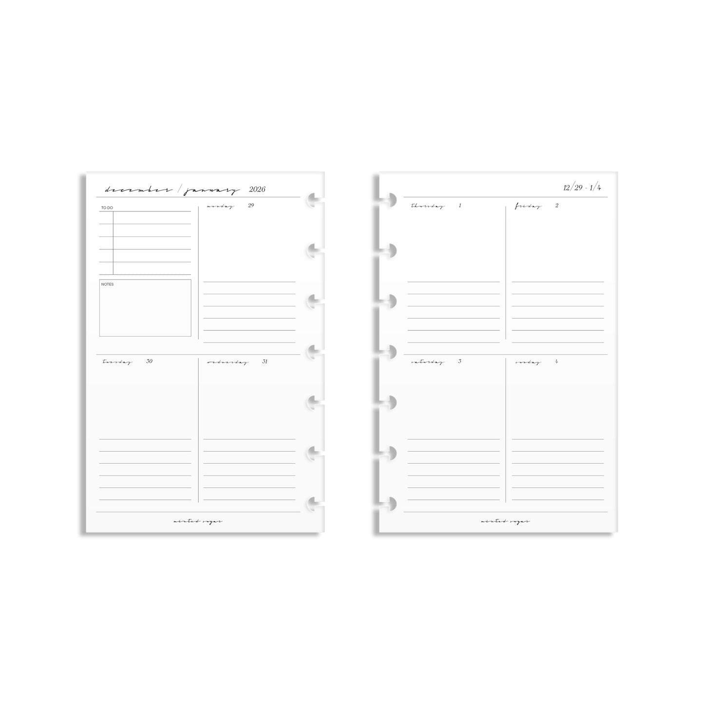 2026 Weekly Insert – Vertical Layout – Classic Font