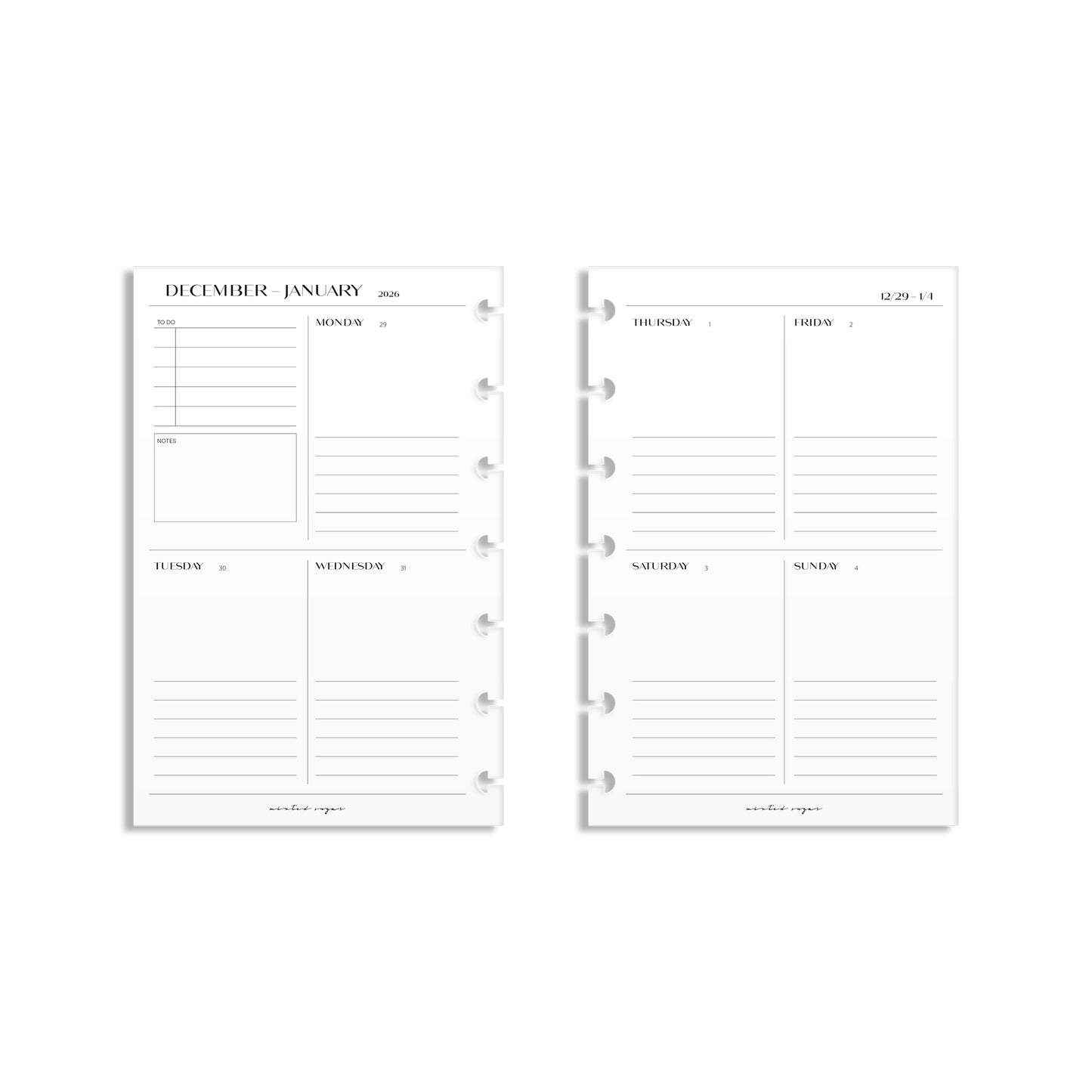 2026 Weekly Insert – Vertical Layout – No. 2 Font