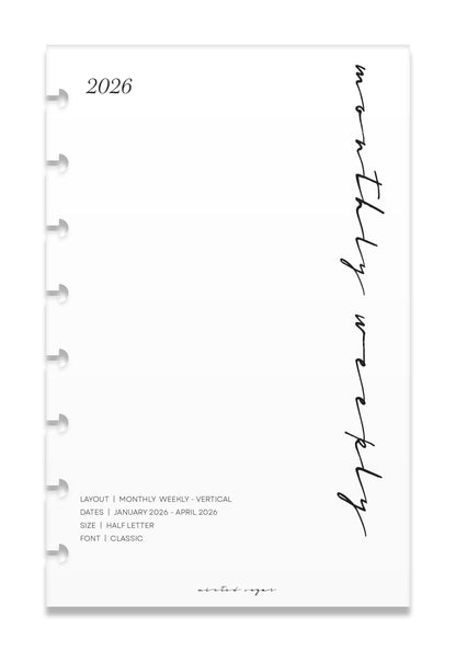 2026 Weekly Insert – Vertical Layout – Classic Font image 0