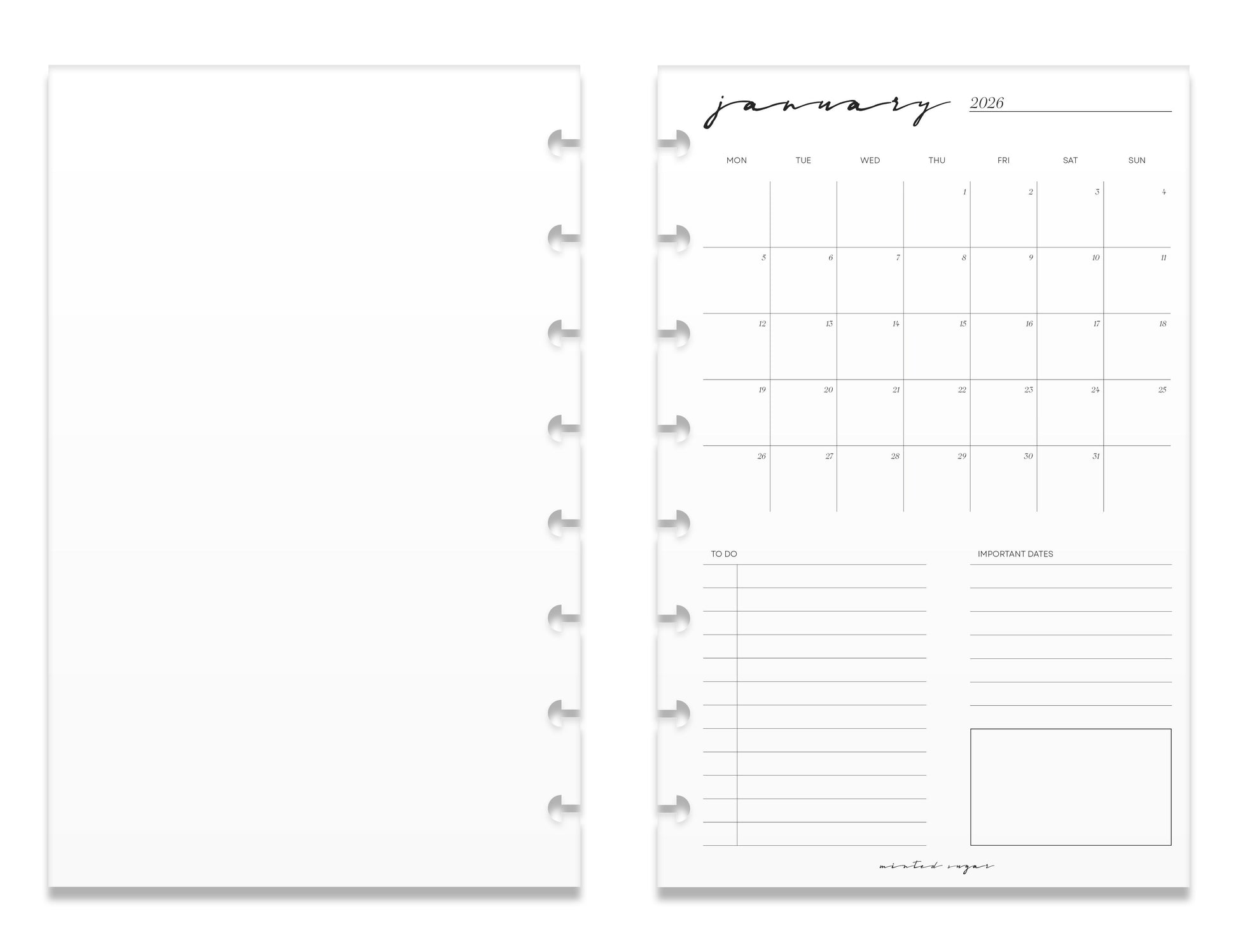 2026 Monthly Insert – One Month One-Page Layout – Classic Font image 7