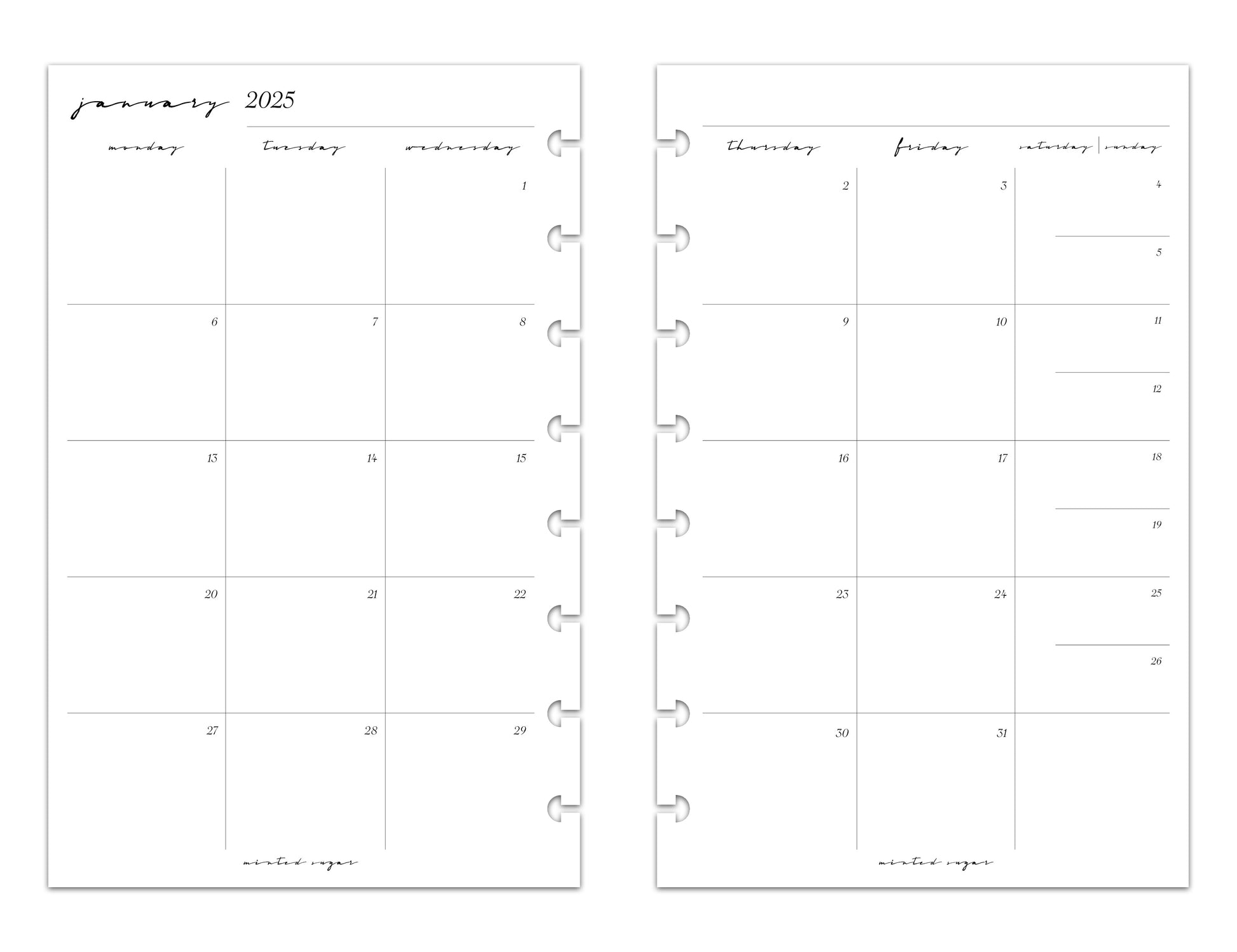 2025 Monthly Weekly Planner Inserts | Horizontal | Classic image 3
