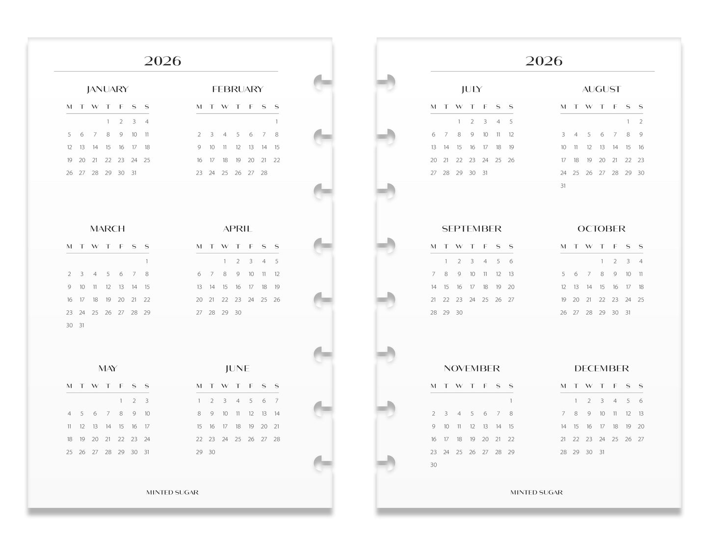 2026 Monthly Insert – Back to Back Layout – No. 2 Font image 3