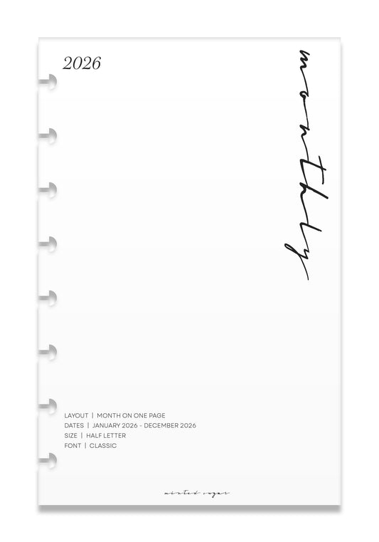 2026 Monthly Insert – One Month One-Page Layout – Classic Font image 0