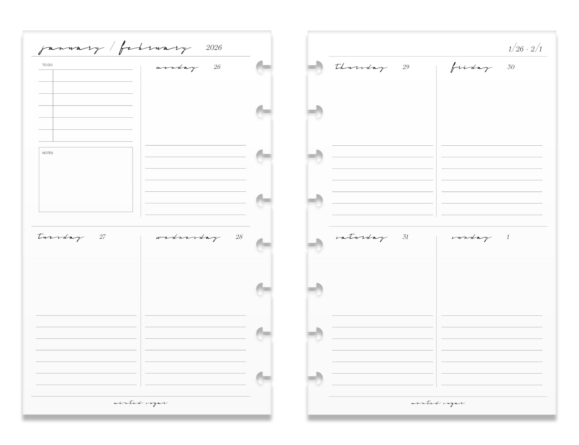 2026 Weekly Insert – Vertical Layout – Classic Font image 1