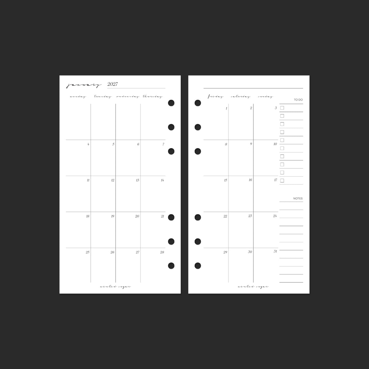 2027 Monthly Back-to-Back, Personal, Classic font — January calendar spread.