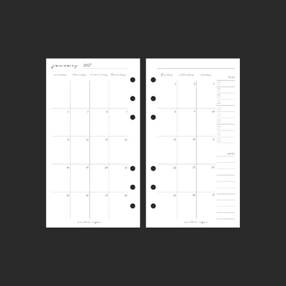 2027 Monthly Back-to-Back, Personal, Classic font — January calendar spread.
