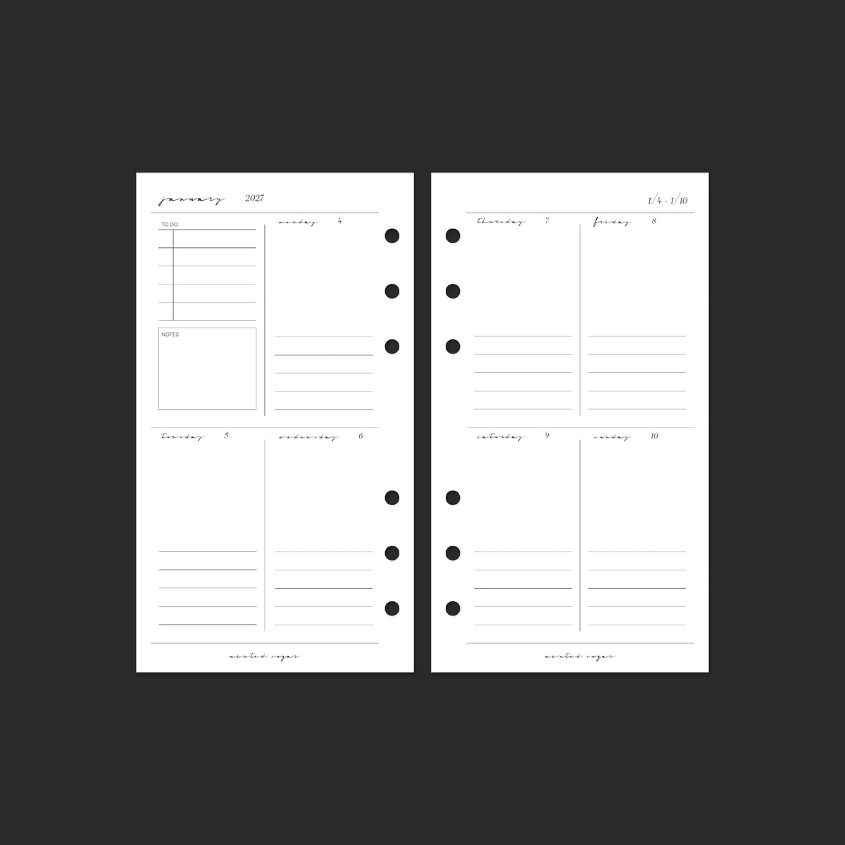 2027 Weekly Vertical, Personal, Classic font — week of January 4, 2027.