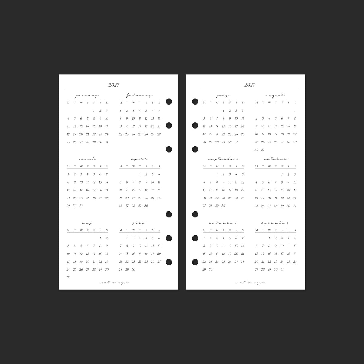 2027 Year Overview, Personal, Classic font — year-at-a-glance calendar.