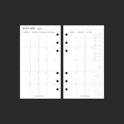 2027 Monthly Back-to-Back, Personal, No.2 font — January calendar spread.