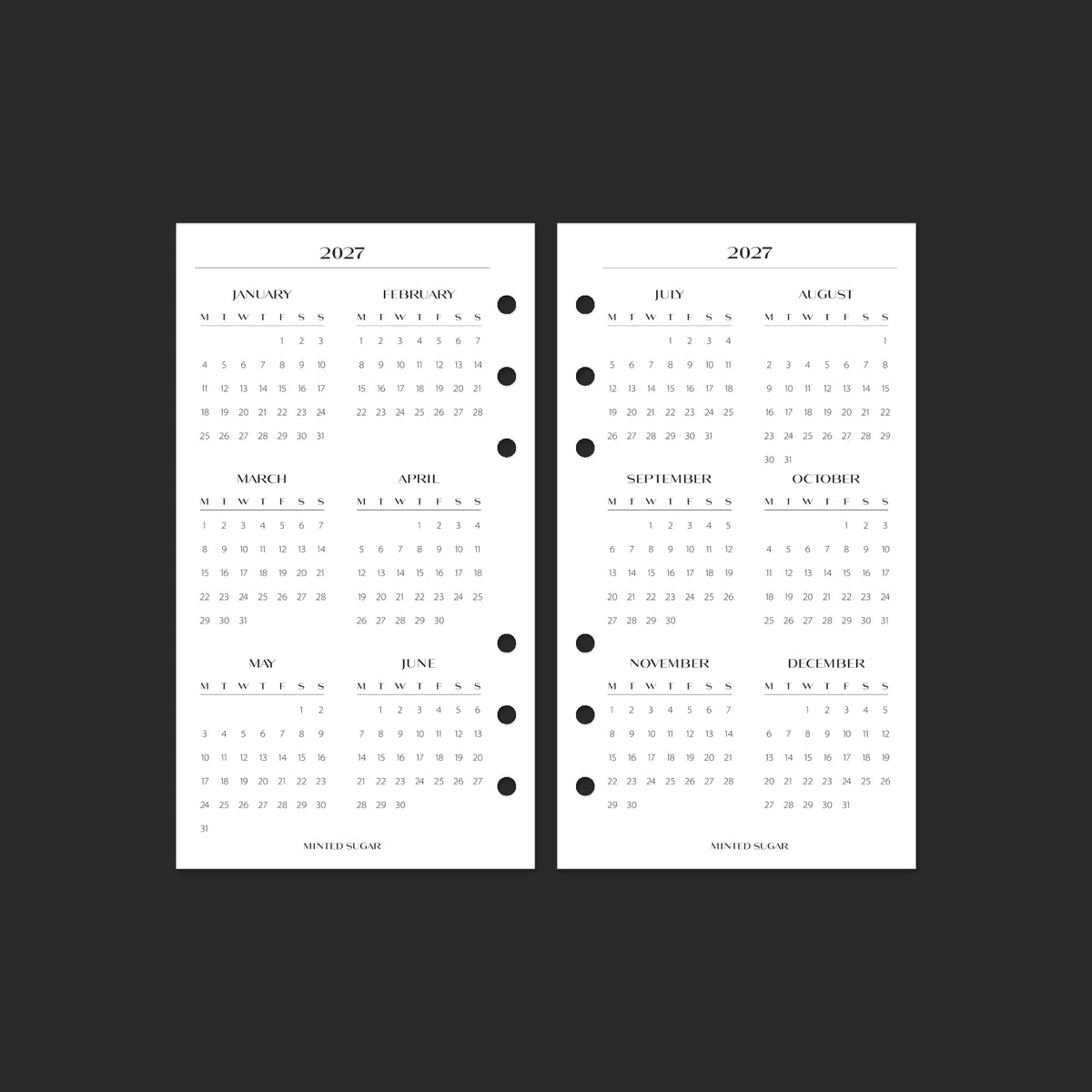 2027 Year Overview, Personal, No.2 font — year-at-a-glance calendar.