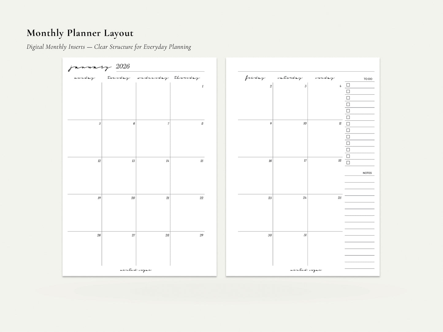 Digital Monthly Inserts | Printable Planner PDF