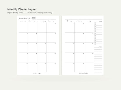 Digital Monthly Inserts | Printable Planner PDF