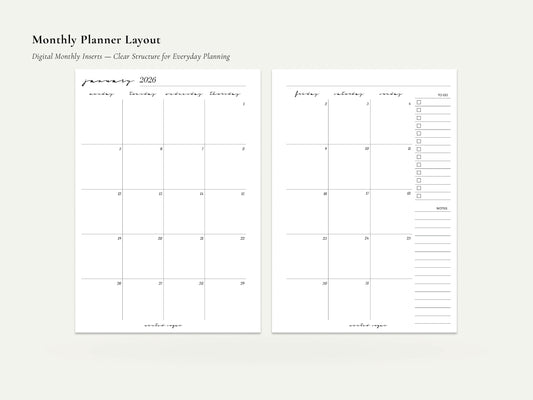 Digital Monthly Inserts | Printable Planner PDF