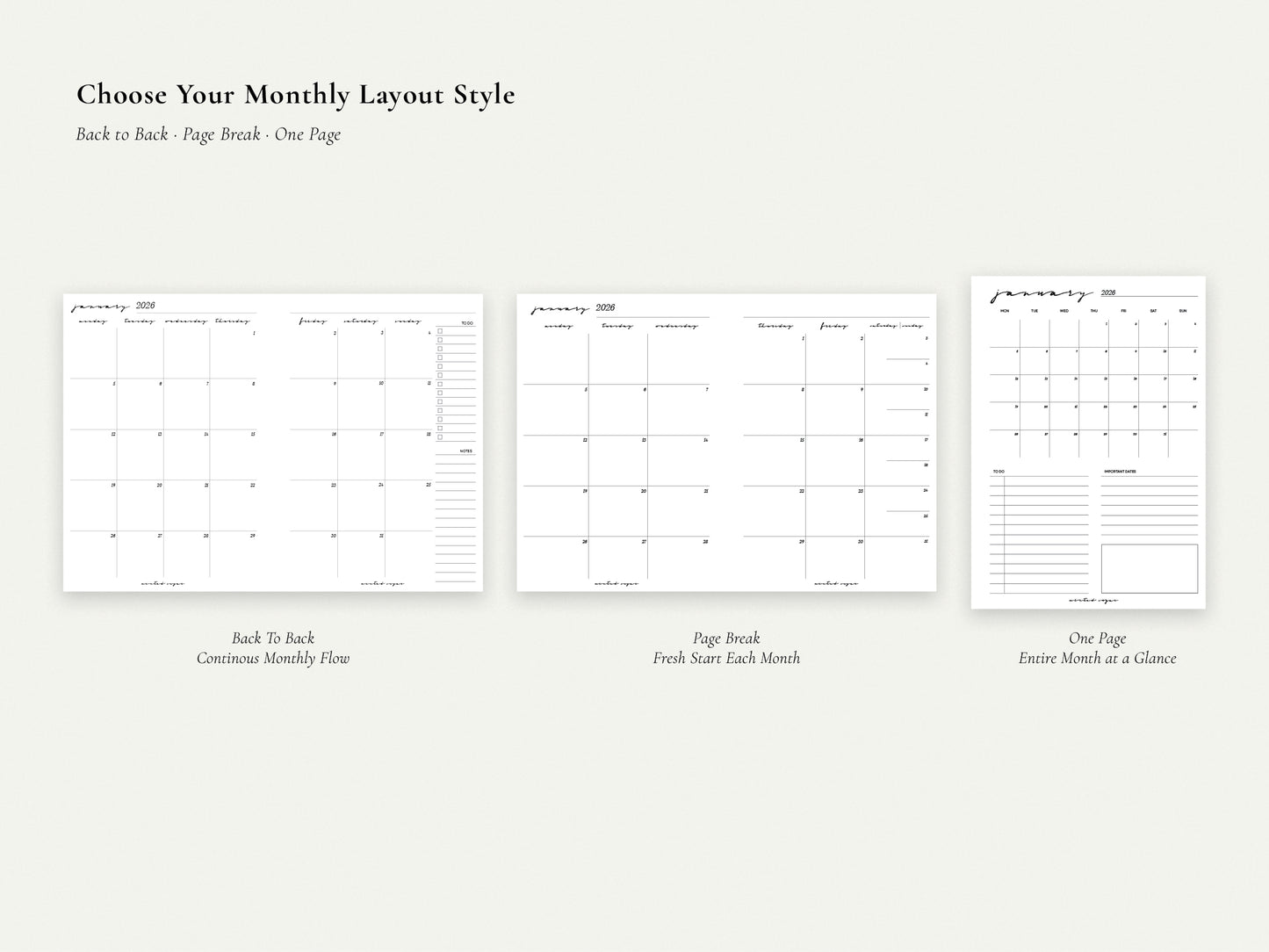 Digital Monthly Inserts | Printable Planner PDF