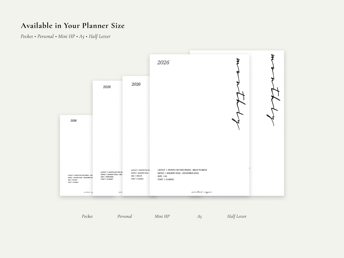 Digital Monthly Inserts | Printable Planner PDF