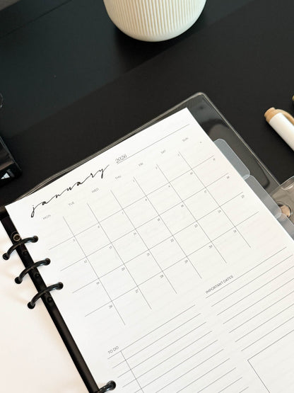 2026 Monthly Insert – One Month One-Page Layout – Classic Font