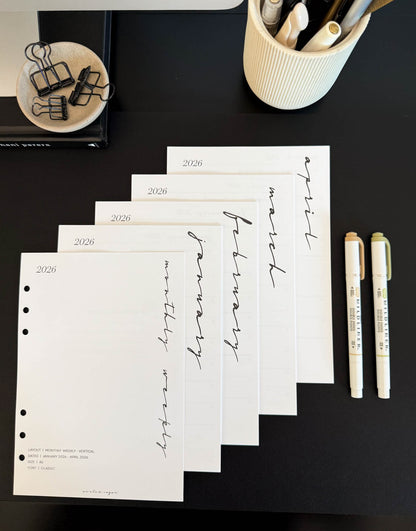 2026 Weekly Insert – Horizontal Layout – Classic Font