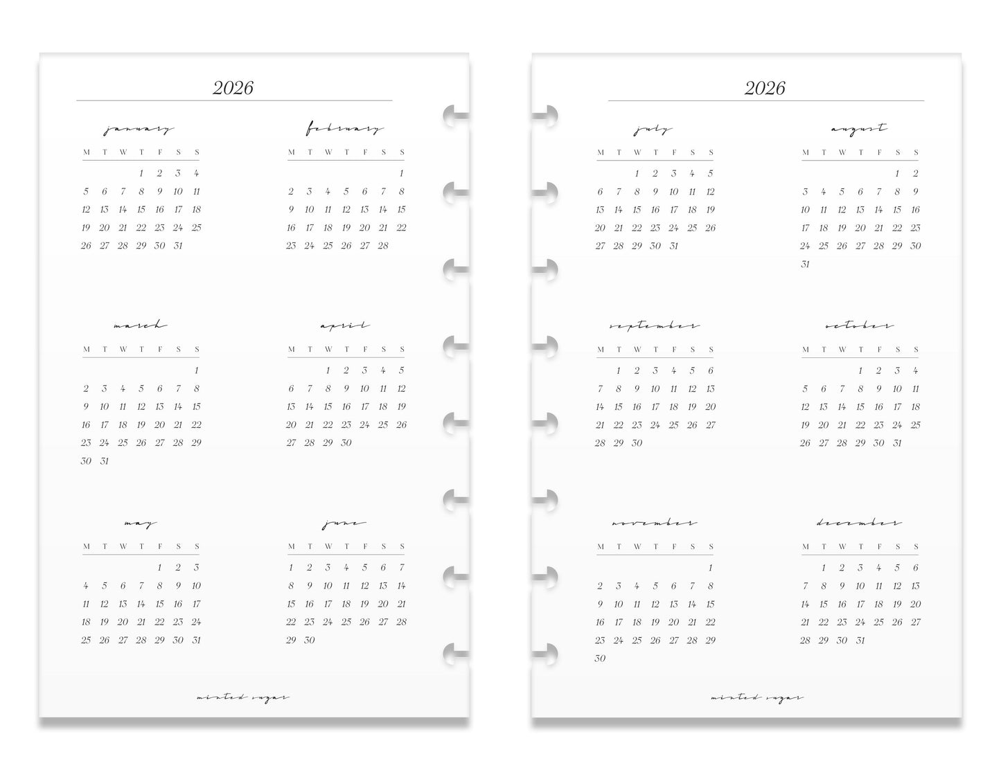 2026 Monthly Insert – Page Break Layout – Classic Font image 2