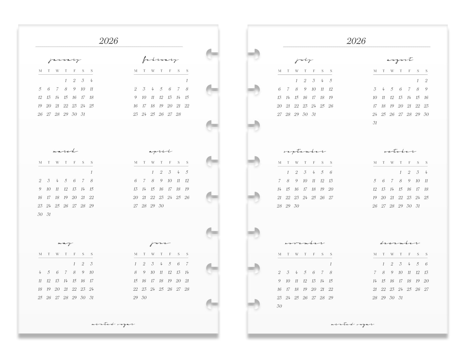 2026 Monthly Insert – Page Break Layout – Classic Font image 2