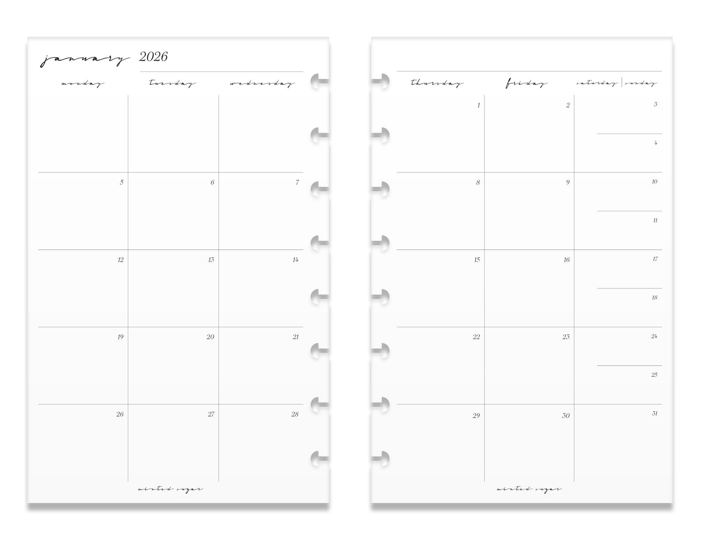 2026 Weekly Insert – Horizontal Layout – Classic Font image 5