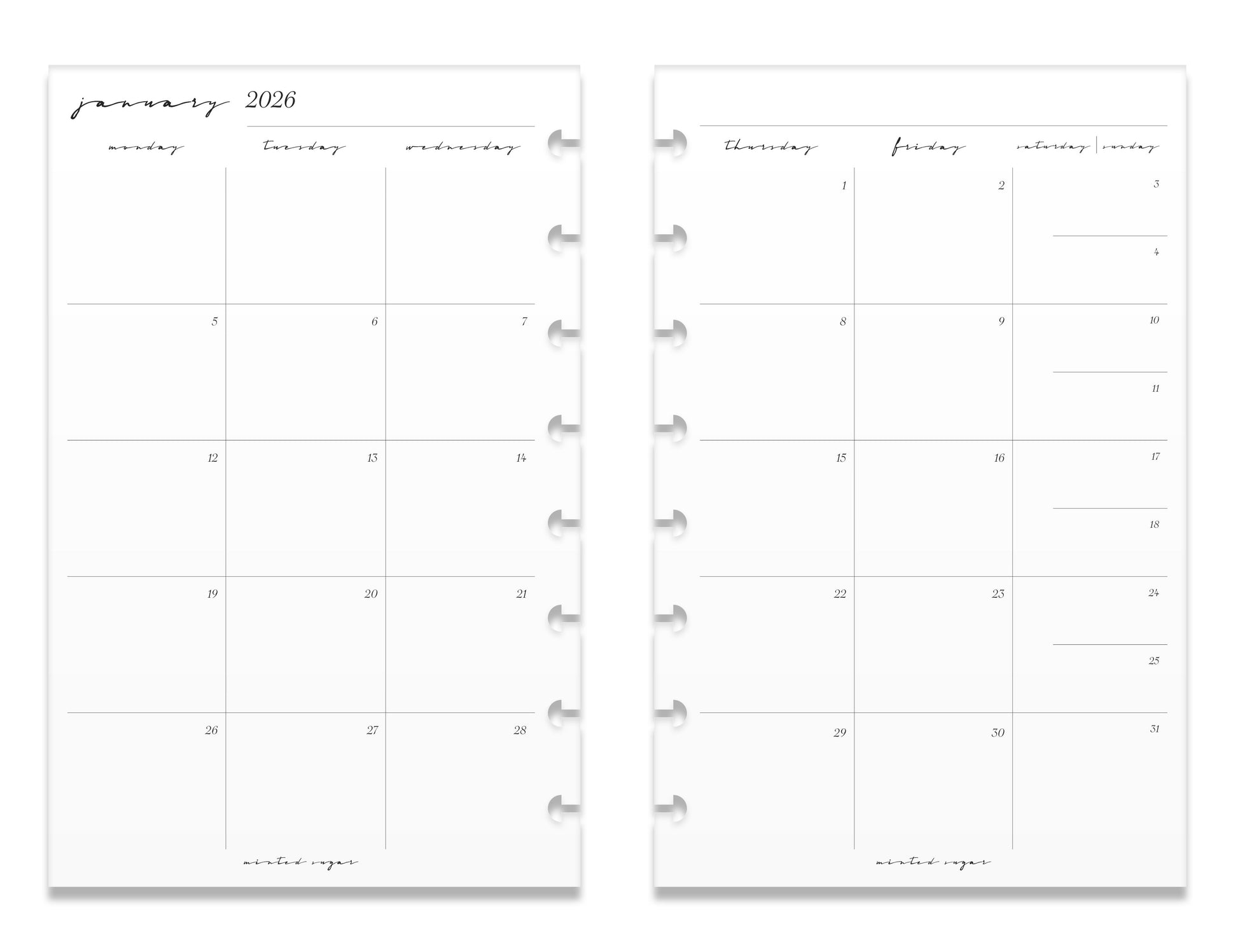 2026 Weekly Insert – Horizontal Layout – Classic Font image 5