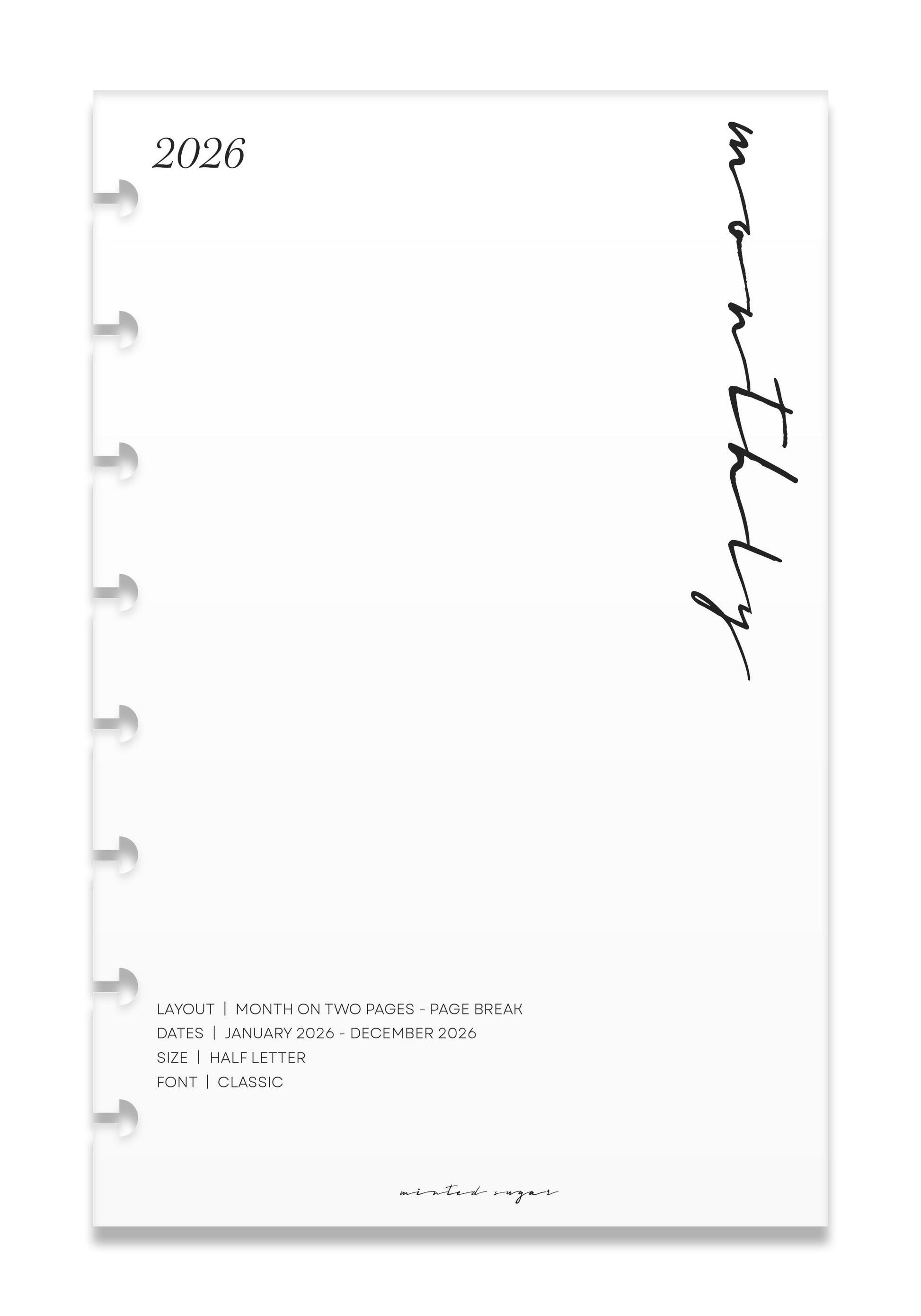 2026 Monthly Insert – Page Break Layout – Classic Font image 0