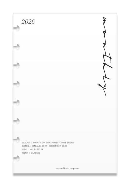 2026 Monthly Insert – Page Break Layout – Classic Font image 0
