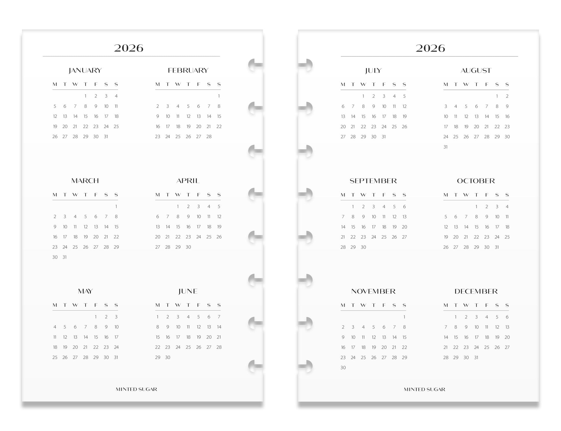 2026 Monthly Insert – One Month One-Page Layout – No. 2 Font image 3