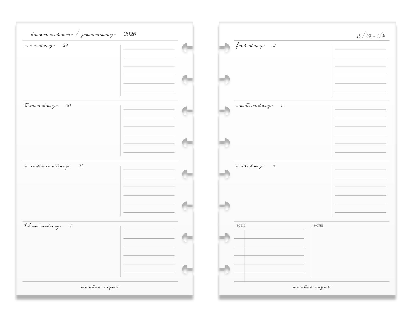 2026 Weekly Insert – Horizontal Layout – Classic Font image 7