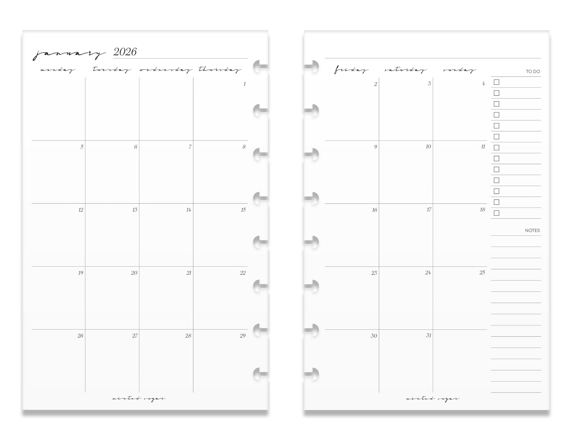 2026 Monthly Insert – Back to Back Layout – Classic Font image 5