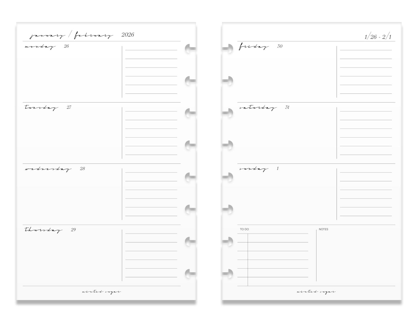 2026 Weekly Insert – Horizontal Layout – Classic Font image 1