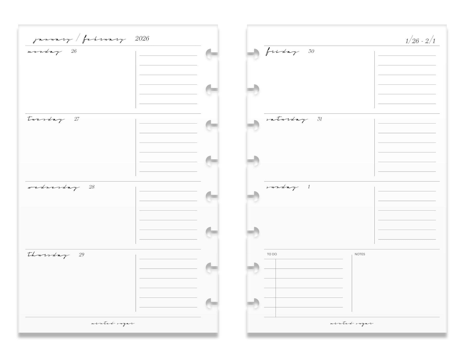 2026 Weekly Insert – Horizontal Layout – Classic Font image 1