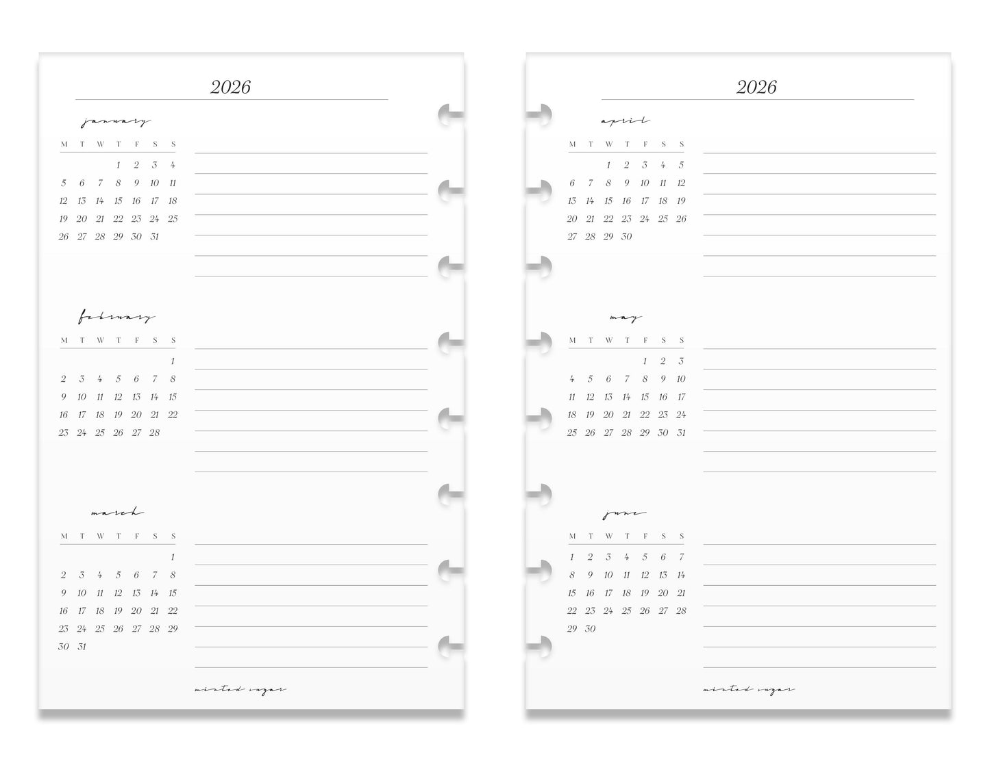 2026 Monthly Insert – Page Break Layout – Classic Font image 3