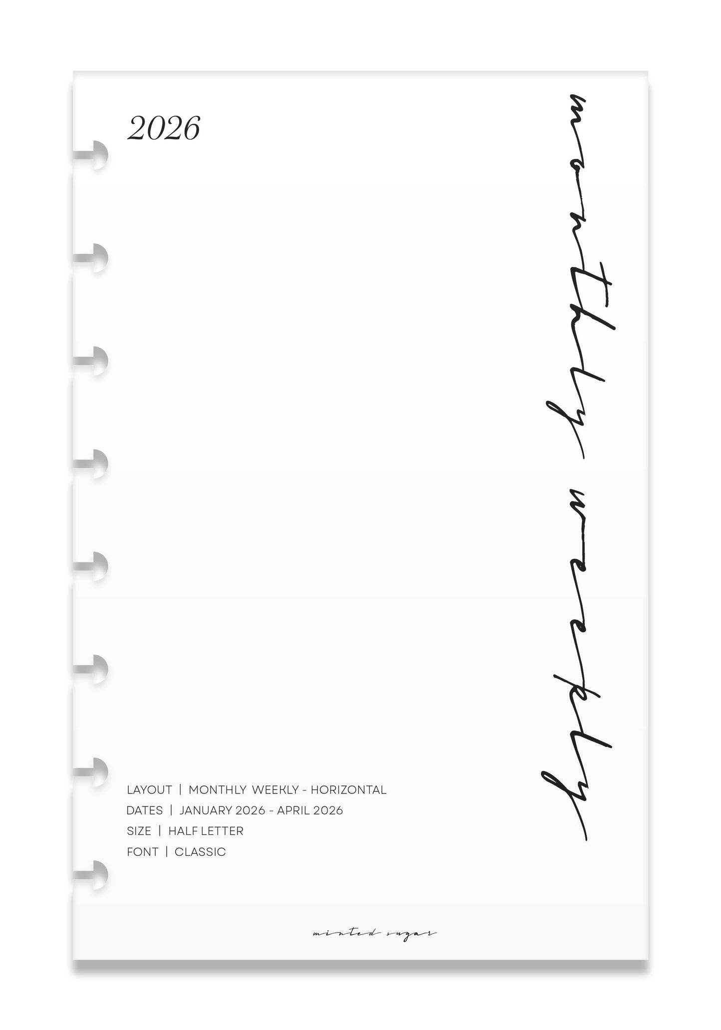 2026 Weekly Insert – Horizontal Layout – Classic Font image 0