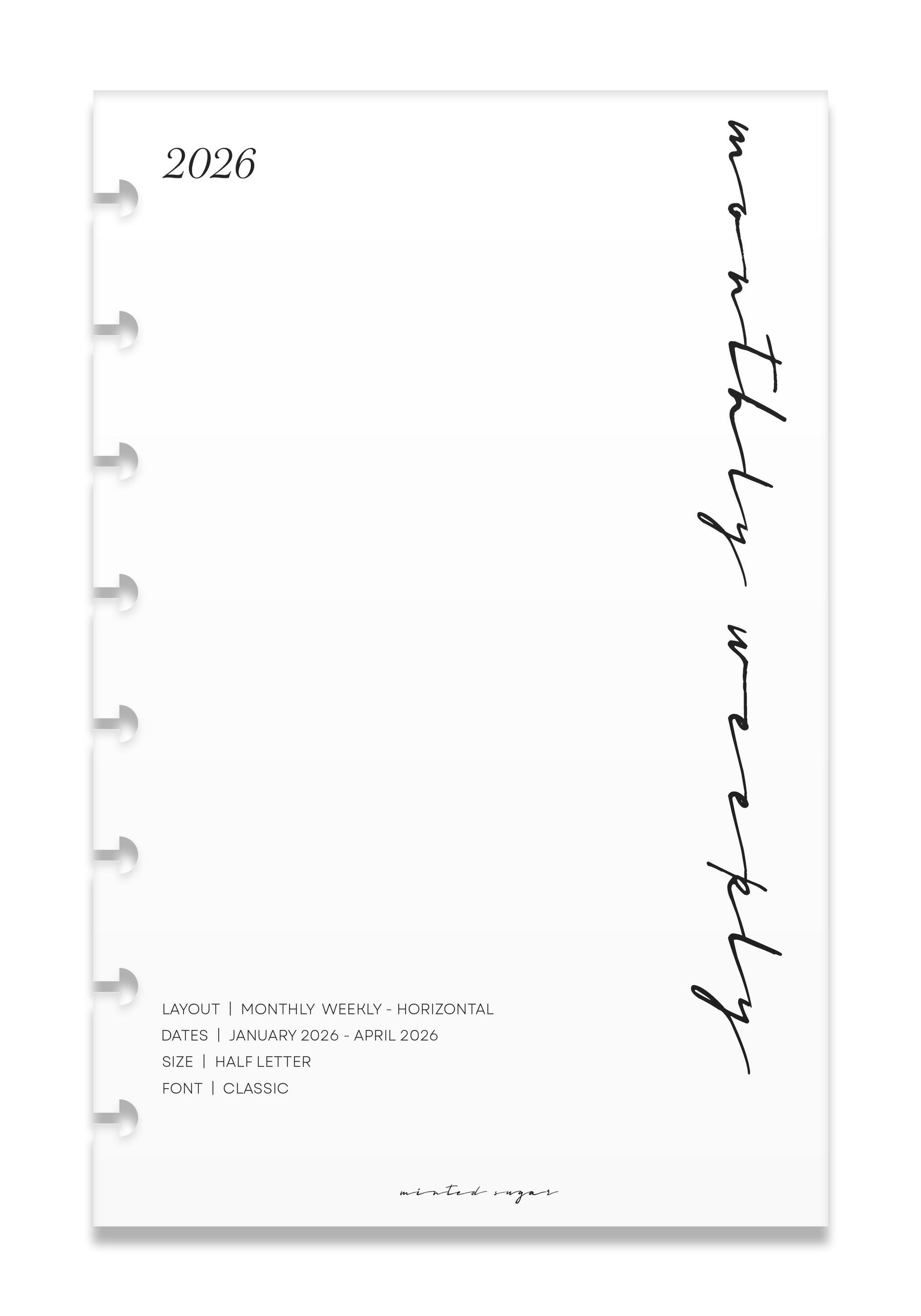 2026 Weekly Insert – Horizontal Layout – Classic Font image 0