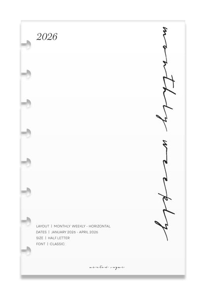 2026 Weekly Insert – Horizontal Layout – Classic Font image 0