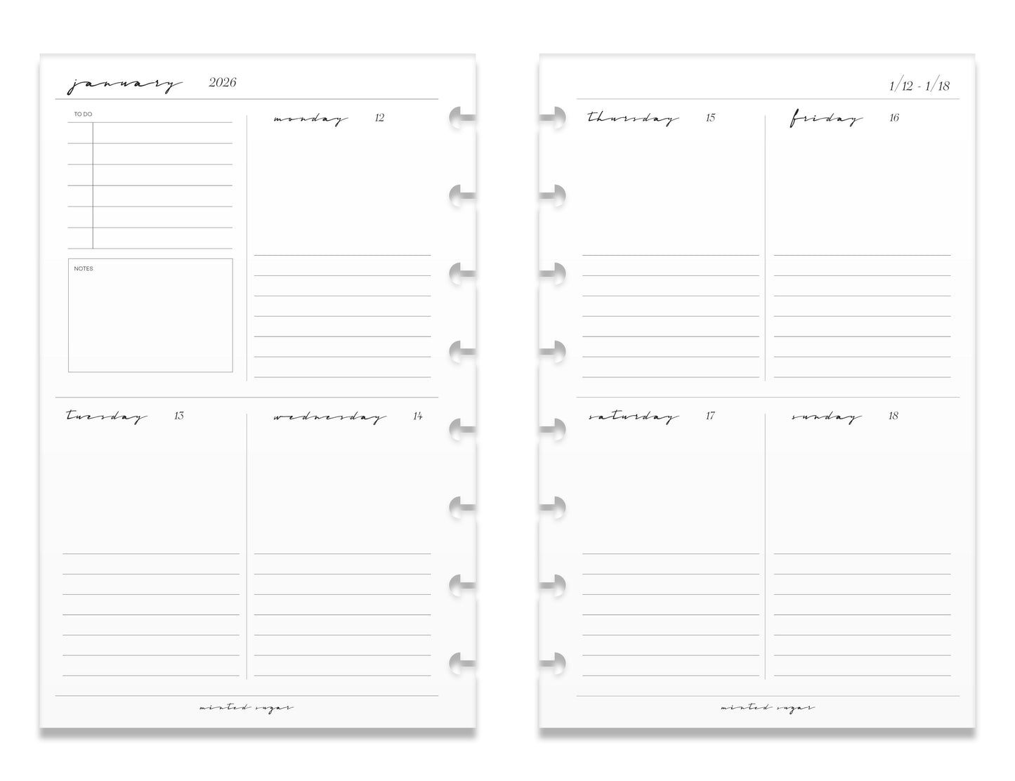2026 Weekly Insert – Vertical Layout – Classic Font image 9